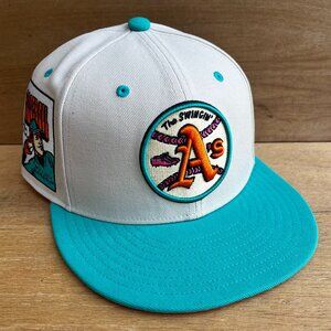 MITCHELL & NESS TOPPS THE SWINGIN’ OAKLAND A’s FITTED 7 3/8 HAT Structured NEW